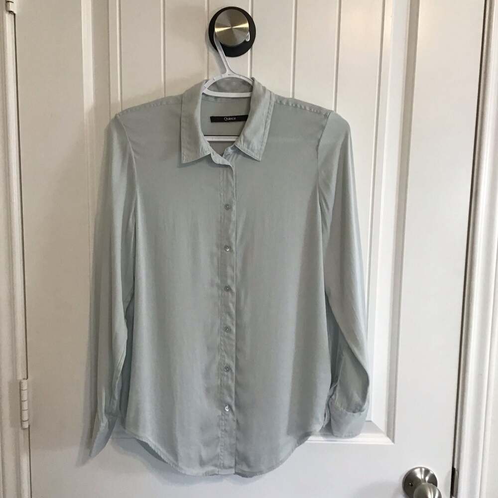 Quince Washable Silk Button-Down Long Sleeve Shirt Small Blue Chic - Picture 2 of 11